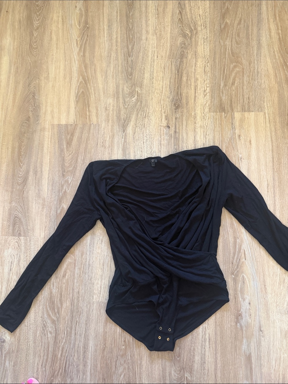 J. Crew Black Draped Long-Sleeve Bodysuit